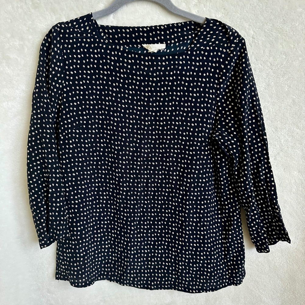 The Korner Paris 100% Silk Dot Print 3/4 Sleeve Blouse Top Size Small EUC